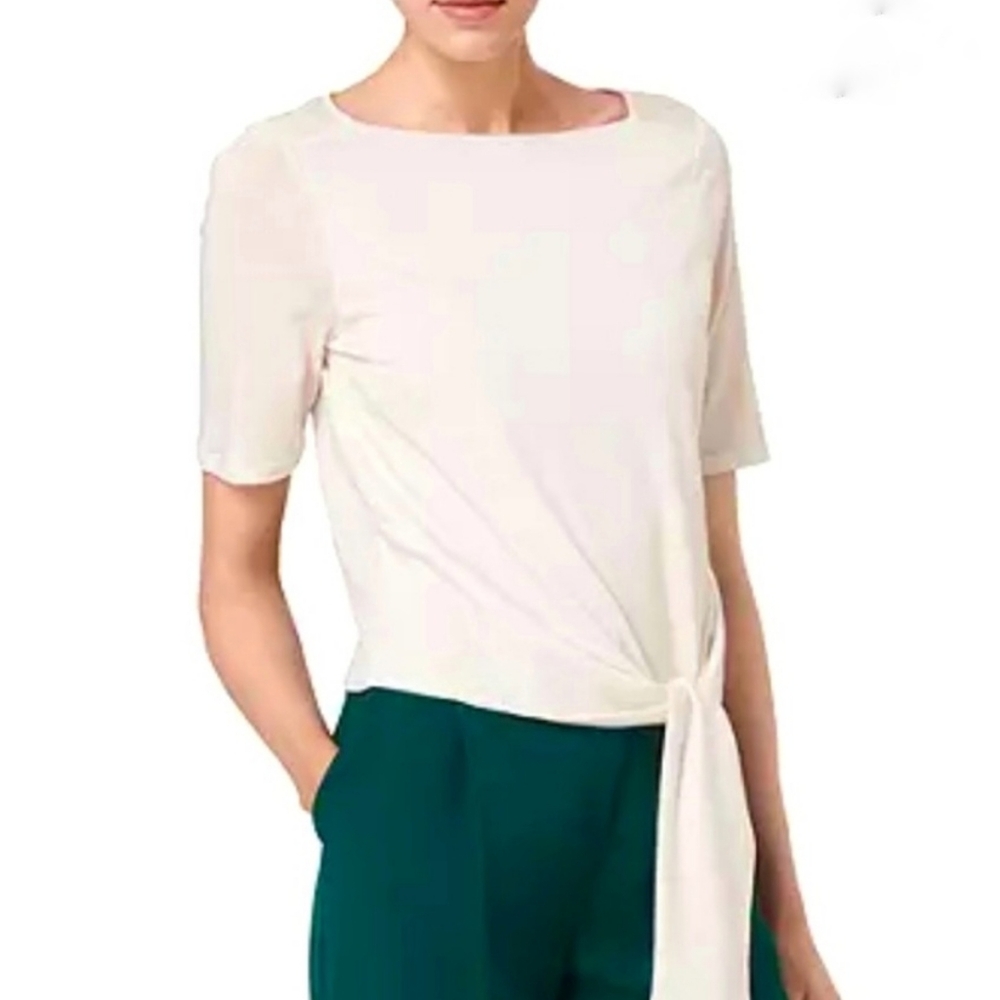 L.K. Bennett Square Neck Tie Waist Cream Top